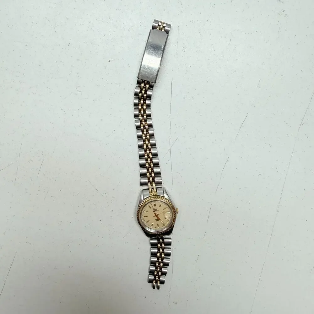 Vintage Timex Indiglo Women’s Watch Silver/Gold Tone,Date,Presidential Bracelet
